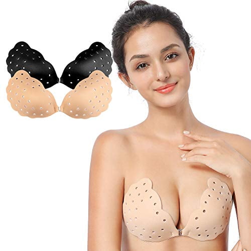 Strapless Adhesive Bra 2 Pack Backless Sticky Bra Invisible Push up Bra for Low Cut Deep-V Wedding Prom Dress 