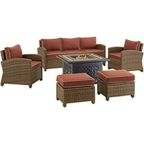 Crosley Furniture Bradenton Sangria/Weathered Brown 6 Piece Outdoor Wicker Sofa Set with Fire Table