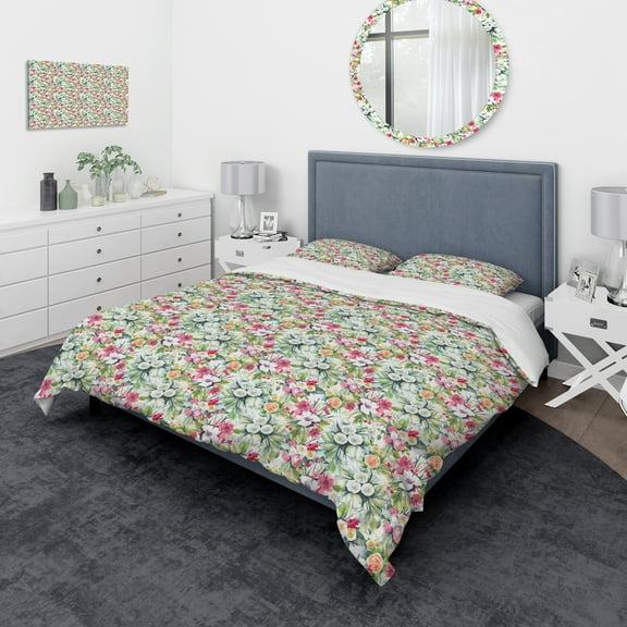 Designart 'Mint Bouquet of Flowers in White Red & Yellow' Traditional Duvet Cover Set