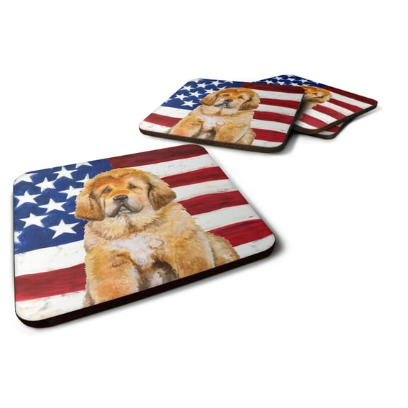 Tibetan Mastiff Patriotic Foam Coaster Set of 4