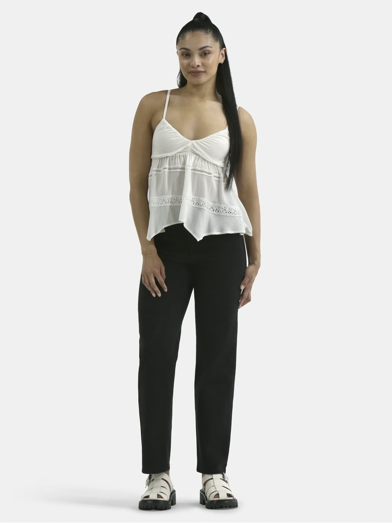 No Boundaries Women's Hanky Hem Cami with Lace, Adjustable Straps