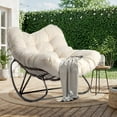 thumbnail image 1 of Ktaxon Oversized Rattan Papasan Chair, Outdoor Steel Wicker Rocking Seating with Thick Padded Cushion for Patio, Living Room, Backyard, Porch(Yellow Wicker & White Cushion), 1 of 8