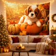 thumbnail image 3 of Cute Puppy on Pumpkin with Maple Leaves, Cozy Rustic Style for Dog Lovers, Harvest Wall Art, Housewarming Gift, Tapestry Wall Hanging for Bedroom, Living Room and Entryway, 3 of 7