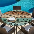 thumbnail image 6 of Teal Blue Brown Round Tablecloth, Fitted Table Cover with Elastic for 55"-60" Round Tables, Rustic Farmhouse Dog Paw Vintage Table Cloth Outdoor Indoor Dinning Party Waterproof Tablecloths, 6 of 7