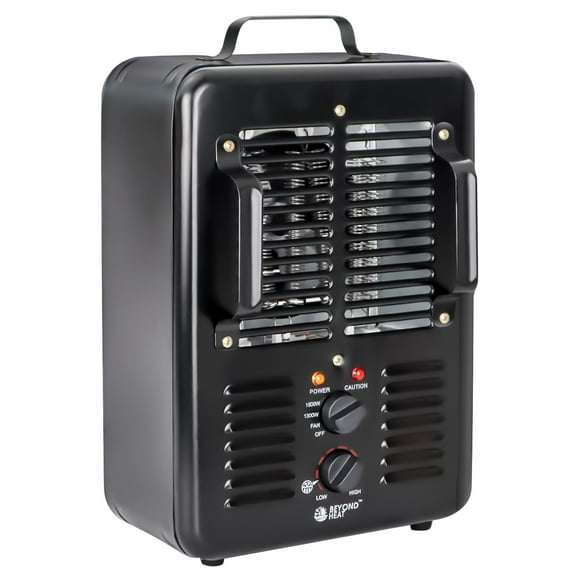 BEYOND HEAT Milkhouse Space Heater, 1300W/1500W Heater with Thermostat, 3 Heat Settings, Safe and Quiet Heater for Garage Workshop Warehouse, Black