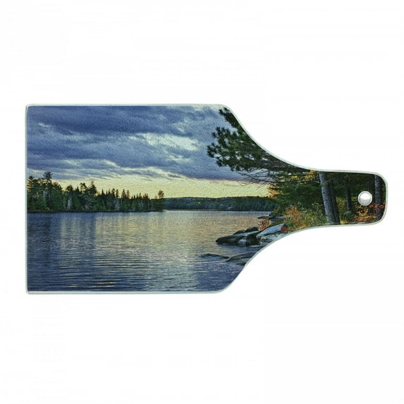 Lake Theme Cutting Board, Real Life Photo of a Sunset in a Forest in Algonquin Park Ontario Canada, Decorative Tempered Glass Cutting and Serving Board, in 3 Sizes, by Ambesonne
