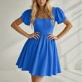 thumbnail image 2 of HJYCHN Women's Square Neck Puff Sleeve Short A-Line Casual Dress for Daily Outings Everyday Sophisticated Style Dress Blue XL, 2 of 4