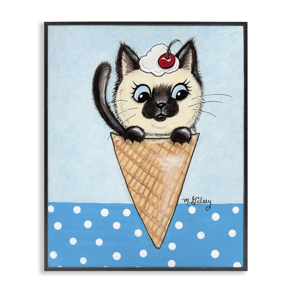 Stupell Industries Contemporary Kitten Sundae Cone Black Framed Giclee Art, 11 x 14, by Michelle Gilsey
