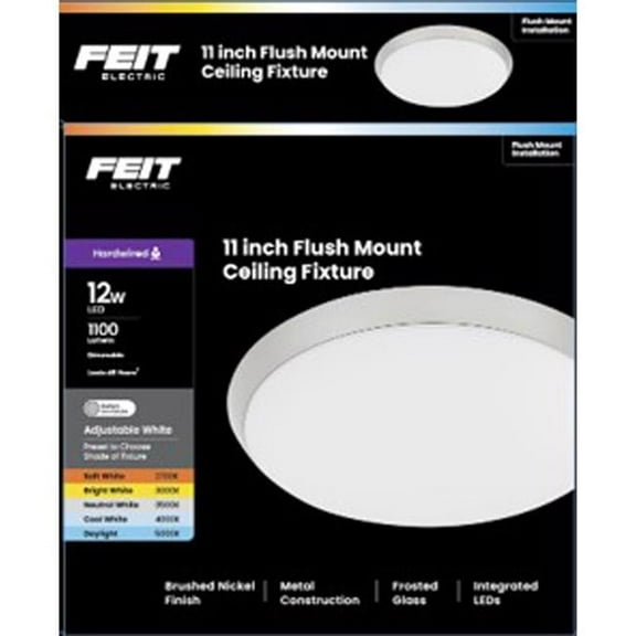 Feit 3019442 3 x 11 x 11 in. Brushed Nickel & White Ceiling Fixture