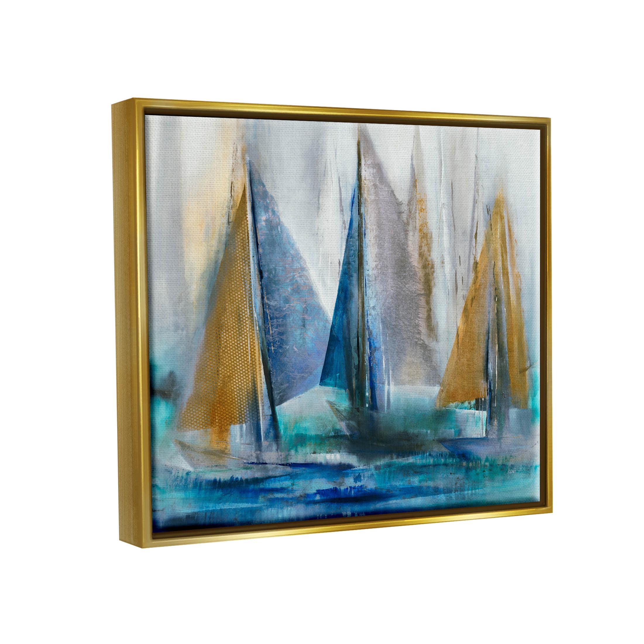 Stupell Industries Layered Sailboat Collage Graphic Art Metallic Gold Floating Framed Canvas Print Wall Art, Design by K. Nari