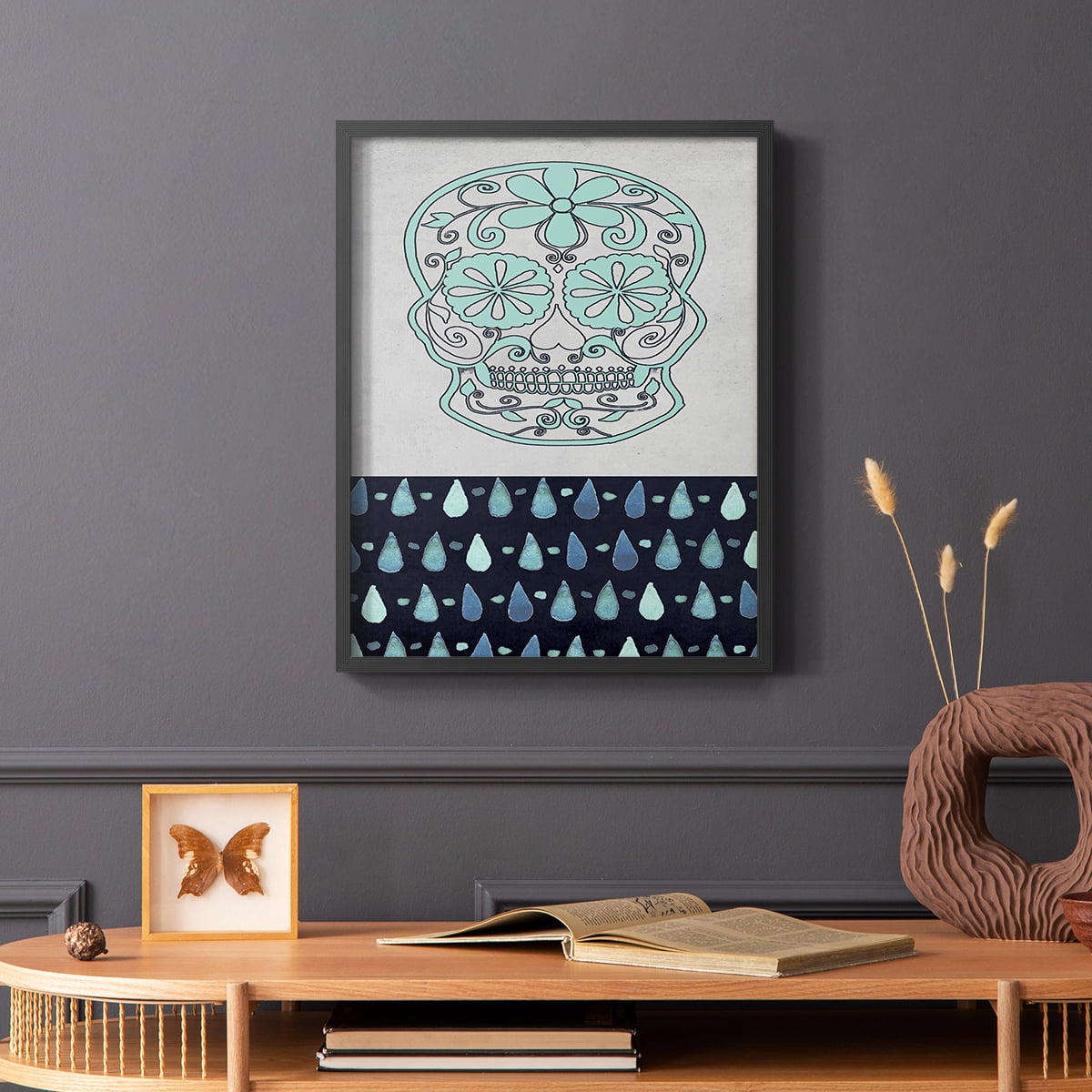 Day of the Dead Collection B Framed Print in Black Solid Wood Framed Print No Nail Hanging