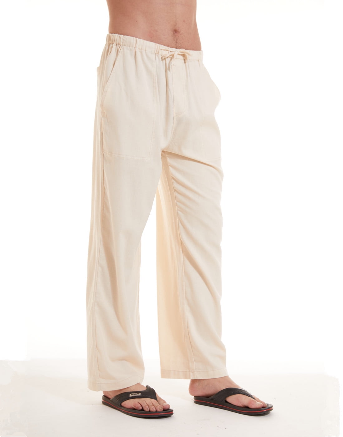QPNGRP Men's Casual Beach Pants Drawstring Cotton Linen Loose Open