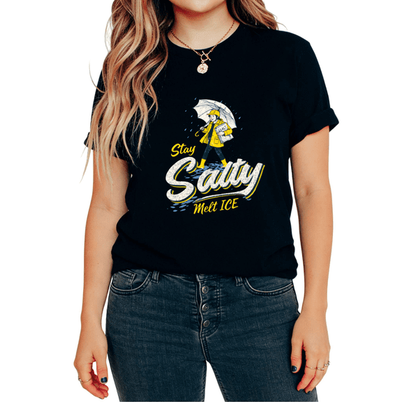 Stay Salty Melt Ice Funny Rainy Day Graphic Relaxed Fit Casual Tees T-Shirt Casual Short Sleeve Round Neck Black S-5XL