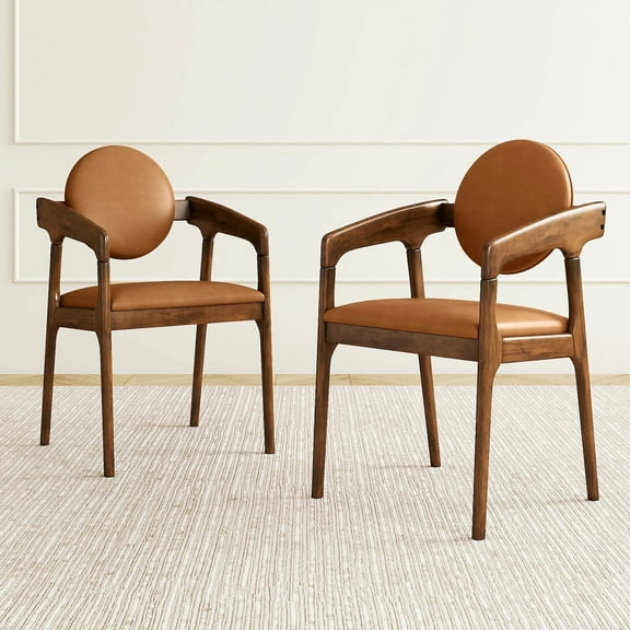 DRAZUNO Wooden Dining Chair Set of 2, PU Leather Upholstered Kitchen Armchairs with Rubber Wood Frame, Padded Seat & Back