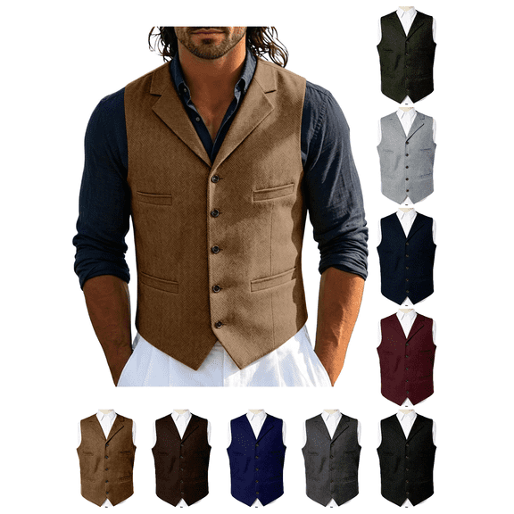 Zynoxe Vest Jackets for Men with Multiple Pockets Classic Sleeveless Lapel V Neck Jackets Single Breasted Mens Blazer Vest Fashionable Solid Color Casual Outer Gilet Brown S