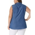 thumbnail image 3 of Agnes Orinda Women's Plus Size Chambray Sleeveless Button Work Shirts 1X Dark Blue, 3 of 6