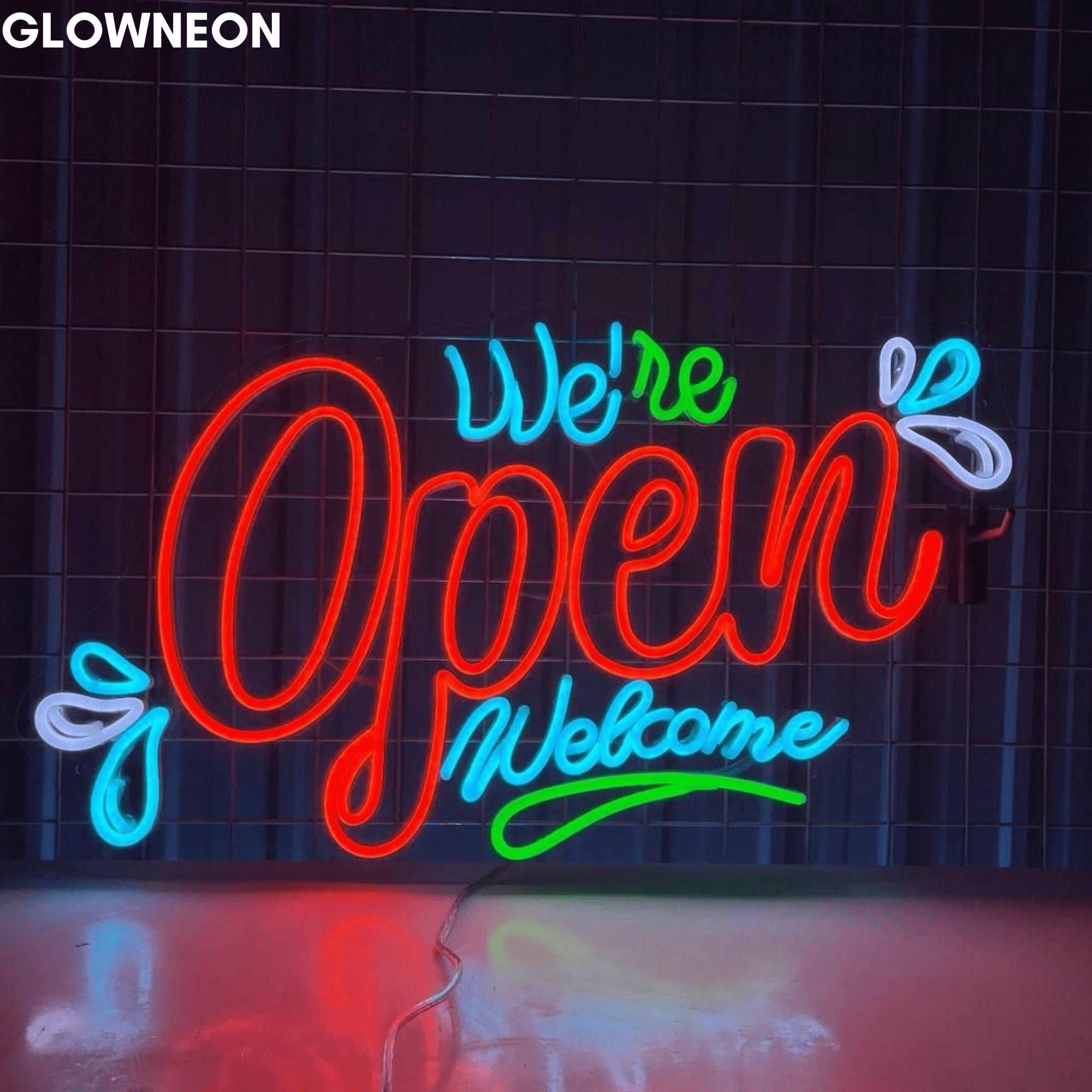 Glowneon We're Open Welcome Neon Sign, Welcome Led Sign For Business