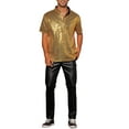 thumbnail image 2 of INSPIRE CHIC Polo de lentejuelas para hombres, camisetas brillantes de manga corta para fiestas en clubes, camisas de golf 3XL doradas, 2 of 6