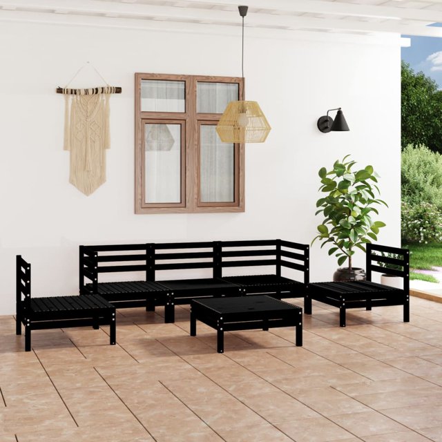 vidaXL 6 Piece Garden Lounge Set Black Solid Pinewood