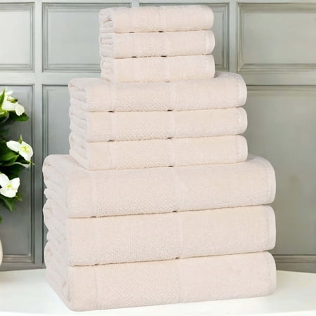 Superior Mile Smart Twist Cotton Medium Weight 9 Piece Towel Set, Ultra Absorbant Towels, Ivory