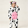 thumbnail image 3 of Matching Family Cow Print Hooded One Piece Soft Flannel Zipper Jumpsuit Loungewear Sleepwear for Mom and Child, 3 of 6