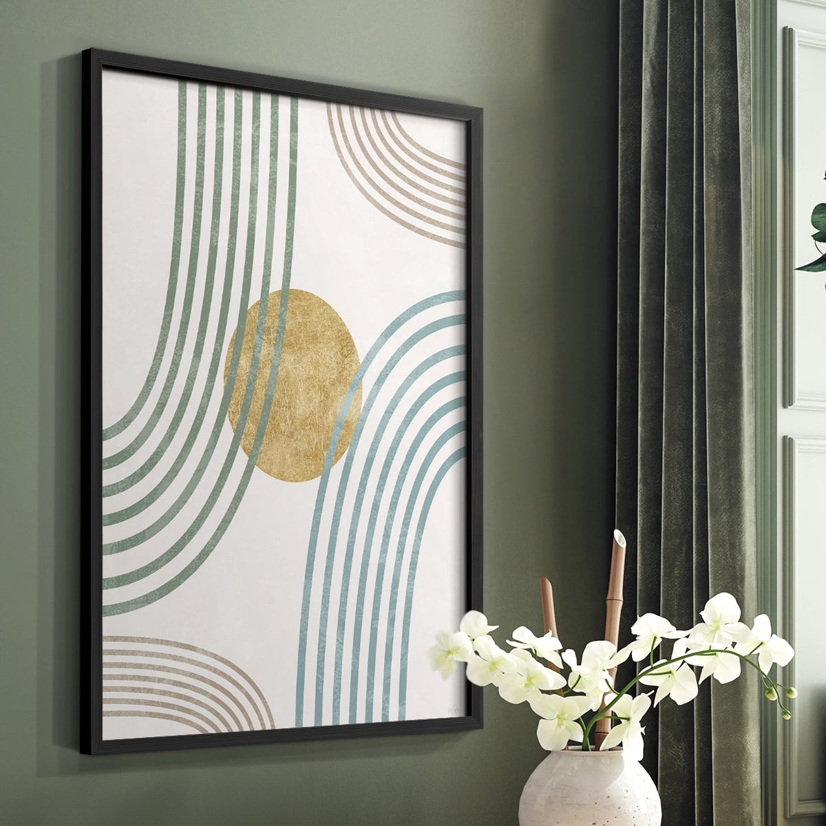 Modern Flow in Black Solid Wood 16 x 20 Framed Print