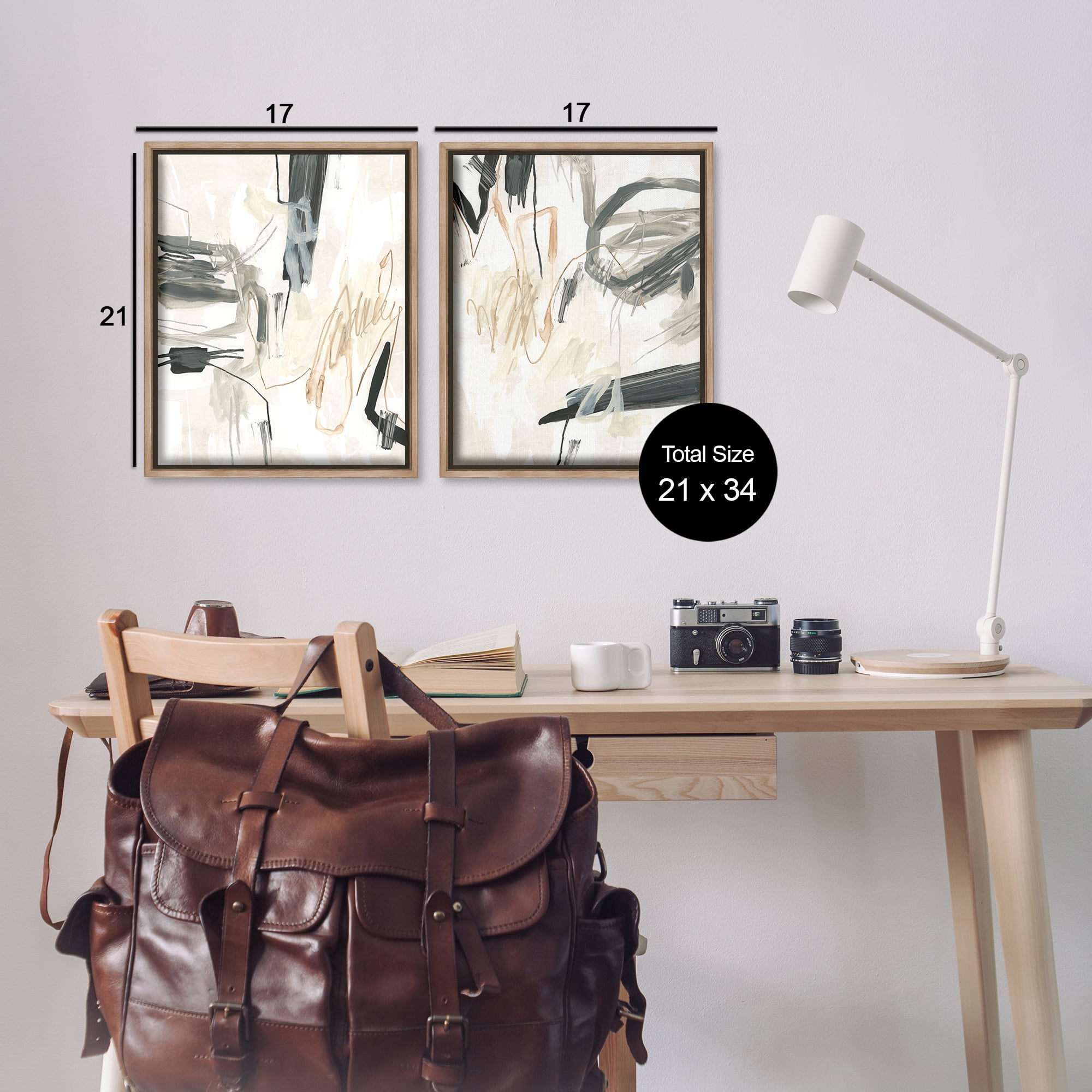 Stupell Industries Abstract Squiggly Beige Lines Abstract Painting Brown Floater Framed Canvas Art Print Wall Art, 17 x 21, Set of 2