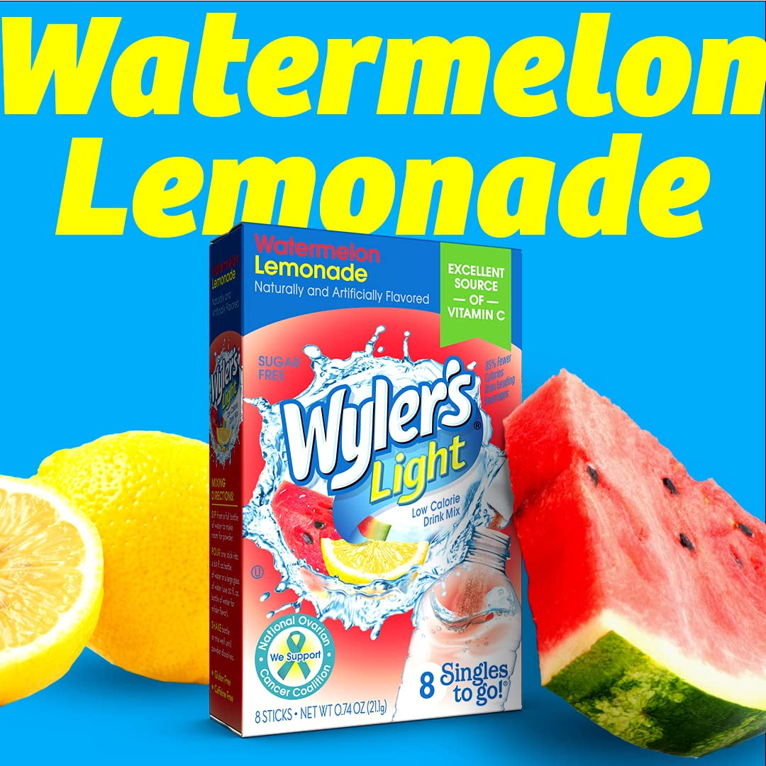 Wyler's Light Singles To Go Powder Packets, Water Drink Mix, Watermelon Lemonade, Quantity of 12