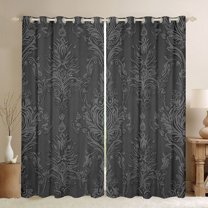 Homewish Exotic Grey Damask Black Out Curtains for Teens Girls Female,Bohemian Theme Curtains Pack of 2 (42x63 Each),Traditional Floral Flower Bedroom Curtains,Luxury Bedroom Decor