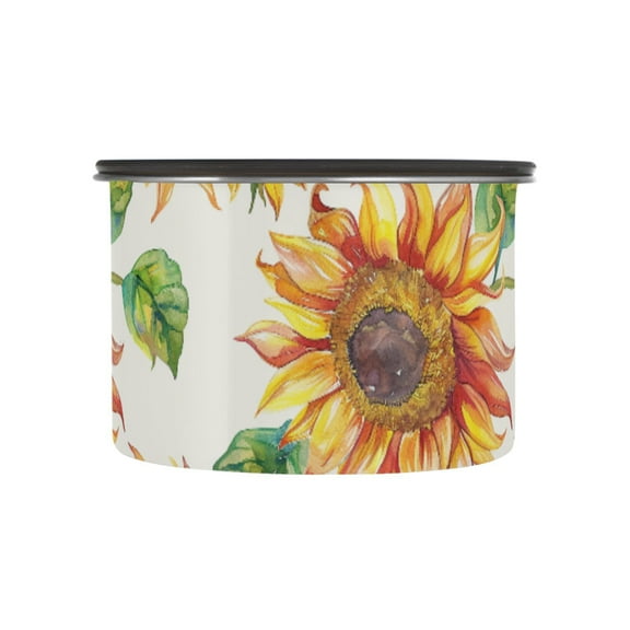 Yellow Sunflower Watercolor Airtight Coffee Bean Canister 17oz Food Storage Containers with Lids For Gournd, Tea, Sugar, Flour, Rice, Cereal, Candy Cookie Jar