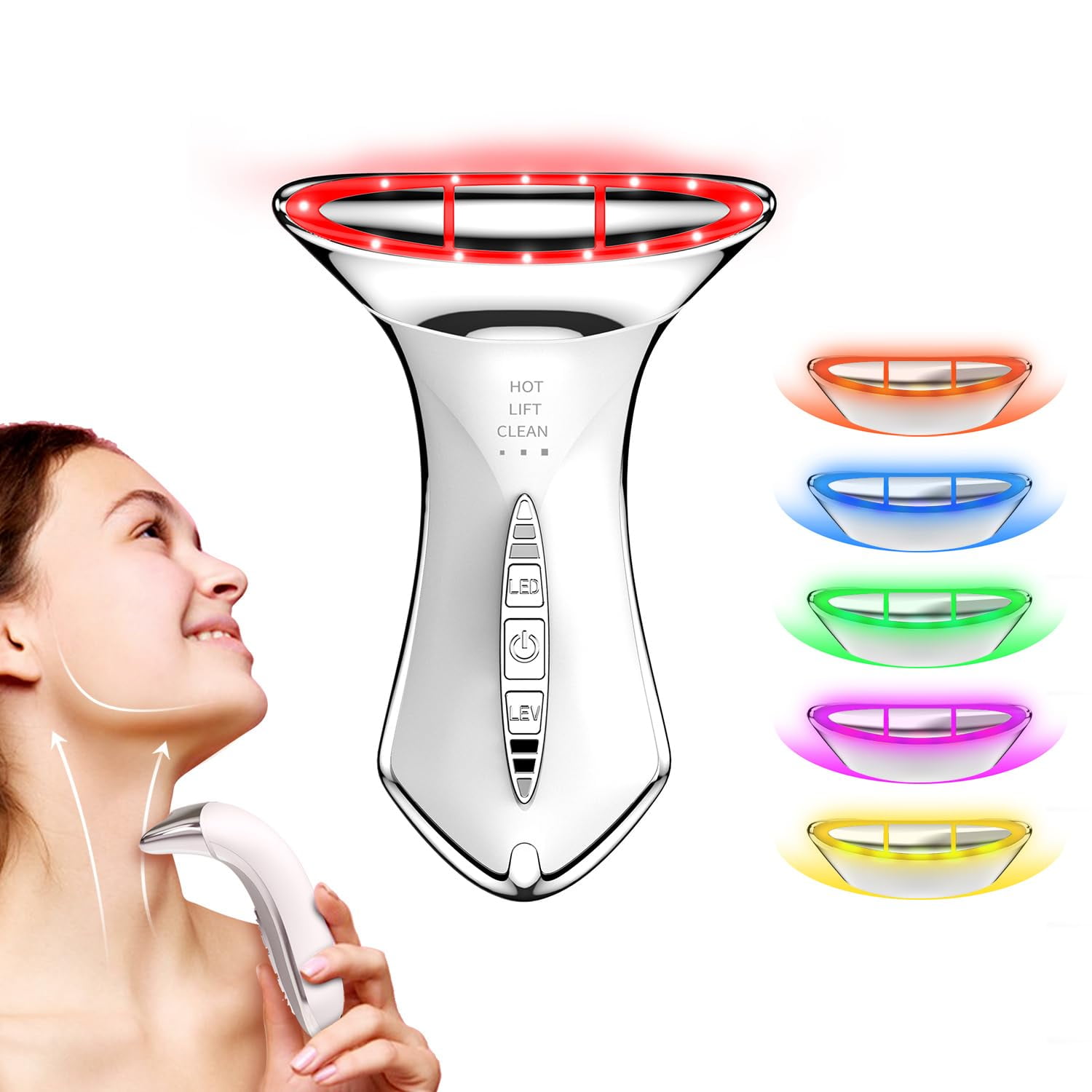 Facial Massager for Neck Care, Red Light for Face,Water Resistant 5-in-1 Led Facial Sculptor