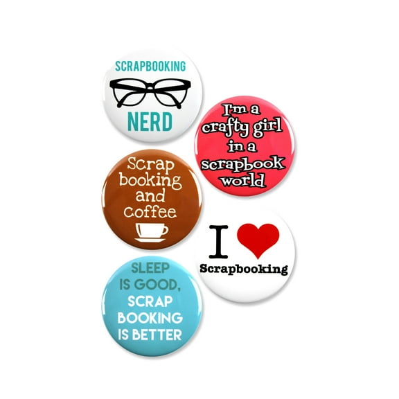 5 Pack - Scrapbooking Nerdy Craft And Hobby Pinback Buttons - 2.25 Inch