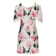 thumbnail image 5 of Wycnly Formal Dresses for Women Fashion Plus Size Beach Cold Shoulder Tunic Tshirt Strap Dresses Short Sleeve Round Neck Floral 2024 Summer Mini Dress Pink XL, 5 of 5