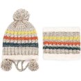 thumbnail image 5 of Conjunto de gorro y bufanda de punto para mujer, gorro de invierno cálido y grueso con pompón de ganchillo y dobladillo para exteriores., 5 of 5