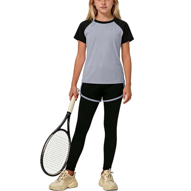 Odeerbi Camiseta de Manga de Raglan Con Pantalones Cortos de Delfín, Leggings, Ropa Deportiva de 3 A 15 Años