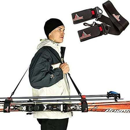 Athletrek Ski and Pole Carrier Strap with Durable Cushioned Hook and Loop to Protect Skis from Scratches | Bonus Ski Boot Carrier | Perfect Ski Snow Gear Accessory | Use Over Shoulder to F