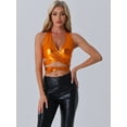 thumbnail image 4 of DARING DIVA Women's V-Neck Backless Metallic Crop Tops S Orange, 4 of 6