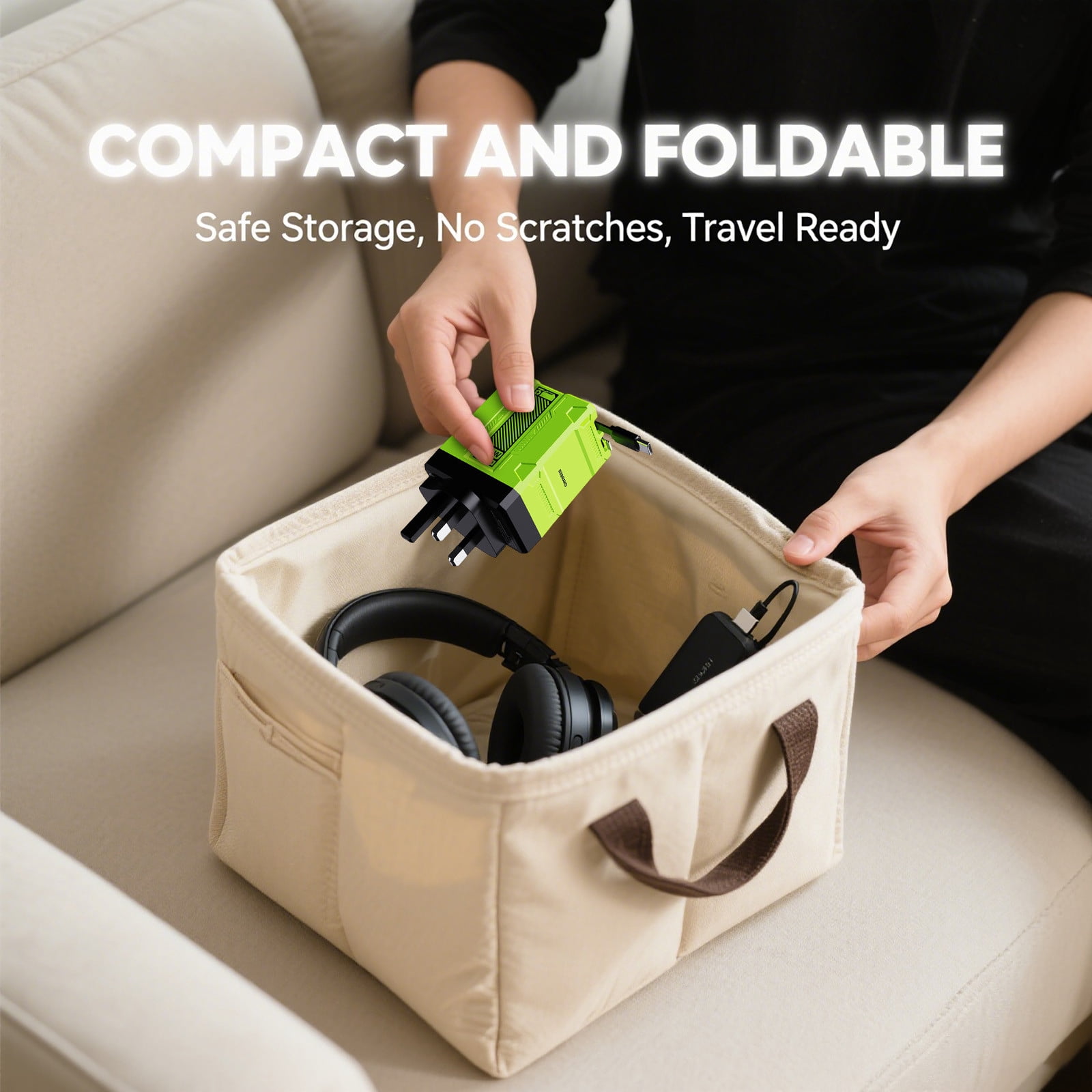 Retractable Fast Charger 120W 2-in-1 Wall Charger with Built-in Cable Foldable Travel Charging Adapter for Phones Tablets Laptops