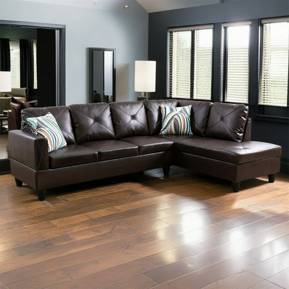 Hommoo Faux Leather Sectional Sofa, 4-Seat L-Shaped Couch, Modern Indoor Living Room Furniture, Apartment, Office, Brown(Without Ottoman)