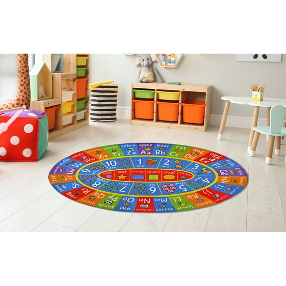 KC Cubs Playtime Collection ABC Alphabet, Numbers and Shapes Educational Learning & Game Area Oval Rug Carpet for Kids and Children Bedrooms and Playroom
