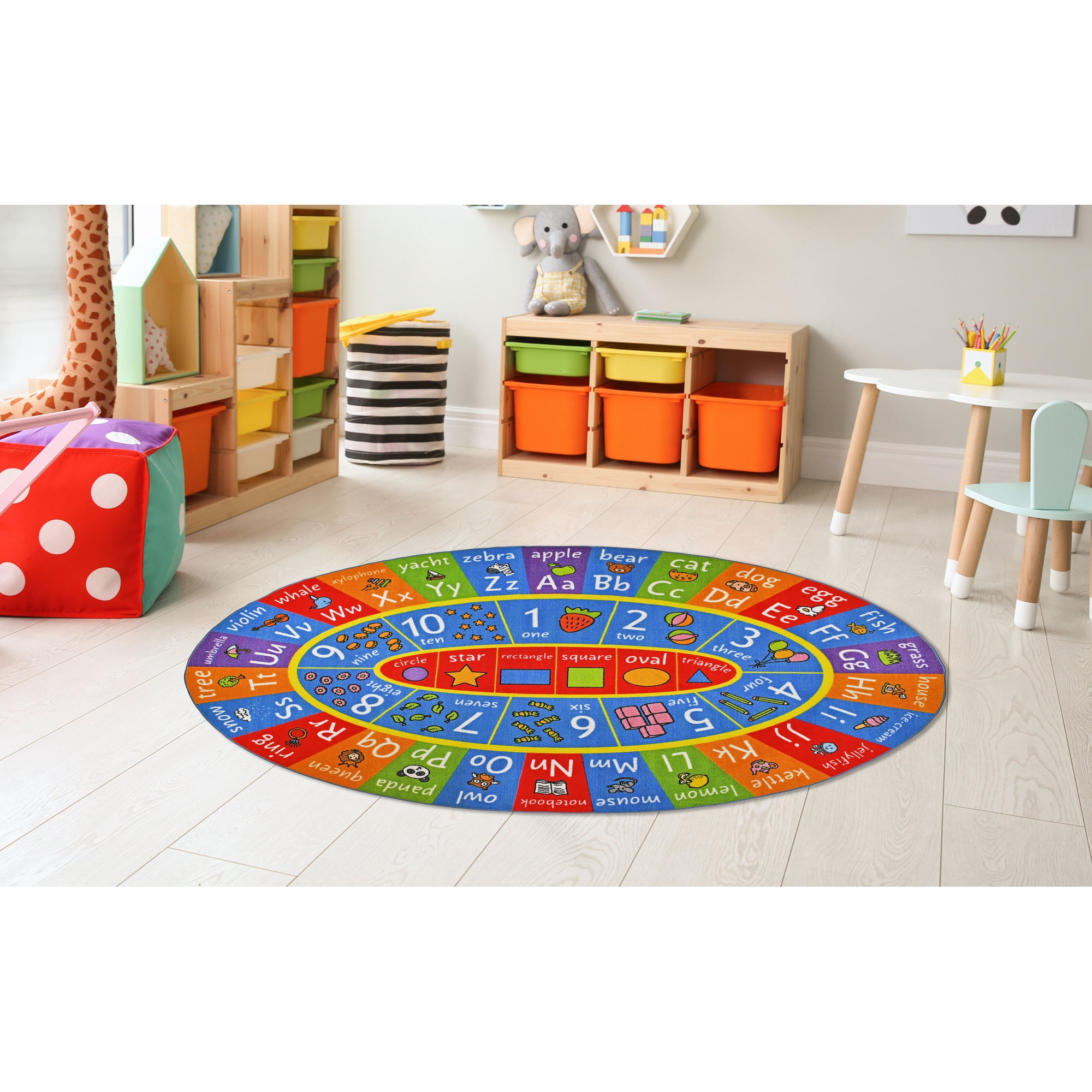 KC Cubs Playtime Collection ABC Alphabet, Numbers and Shapes Educational Learning & Game Area Oval Rug Carpet for Kids and Children Bedrooms and Playroom