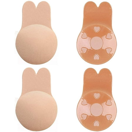 2 Pairs Sticky Bra Adhesive Invisible Bra  Backless Strapless Reusable Push Up Lift Nipple Covers for Women(Large)