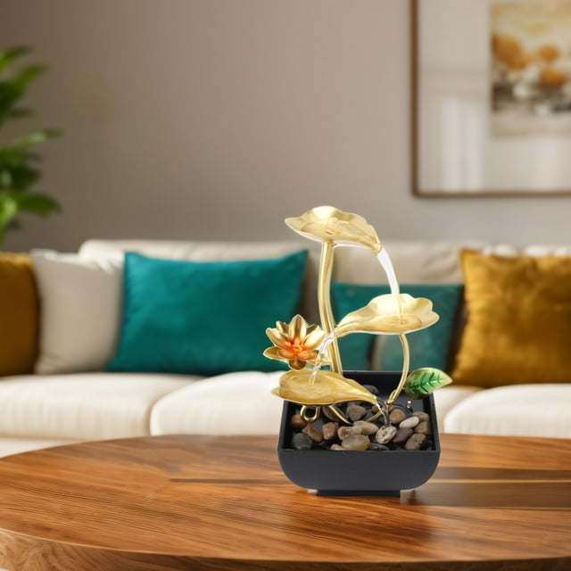 Indoor Desk Water Fountain, Tabletop Waterfall Fountain Circulating Flowing Water LED Light for Home