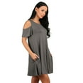 thumbnail image 5 of Defitshape Women's Short Sleeve Dress Billowy Baby Doll Dress A Line Casual Crew Neck Comfy Cool Cold Shoulder Sleeve Babydoll Grey Large, 5 of 5