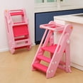 thumbnail image 2 of Toddler Tower Kitchen Stool Helper - Foldable & Adjustable Height Kids Learning Stool for Kitchen Counter Bathroom Sink Child Ladder for Toddlers with Handles, Safty Rail, Non-Slip-Beige White, 2 of 8