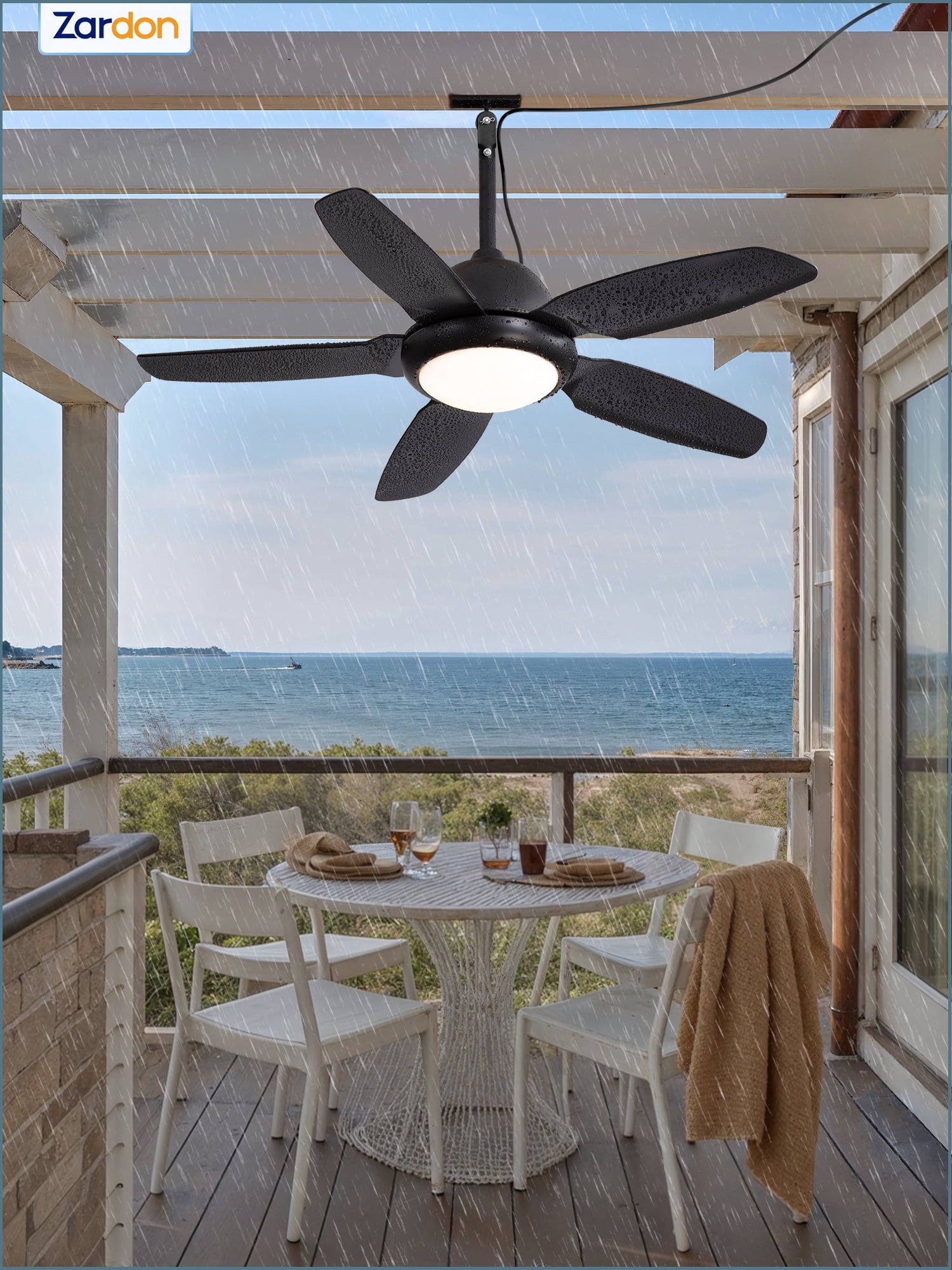 Zardon 42" Modern Outdoor Ceiling Fan with Light and Remote Control 6-Speed DC Motor, 3 Color Temperatures, Weather-Resistant for Outdoor, Black