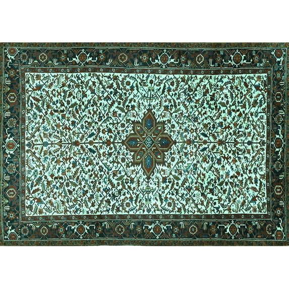 Ahgly Company Machine Washable Indoor Rectangle Persian Turquoise Blue Traditional Area Rugs, 4' x 6'