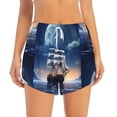 thumbnail image 2 of Yiaed Moonlit Night Sea Sailboat Print Women's Running Shorts with Liner 3 Zipper Pockets Elastic Workout Athletic Gym Yoga Shorts-Medium, 2 of 7