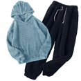 thumbnail image 2 of Women' s Fluffy Pajamas Set Fleece Pullover Pants Loose Plush Sleepwear 2 Piece Pjs Set Warm Loungewear Fuzzy,Navy,XL, 2 of 9