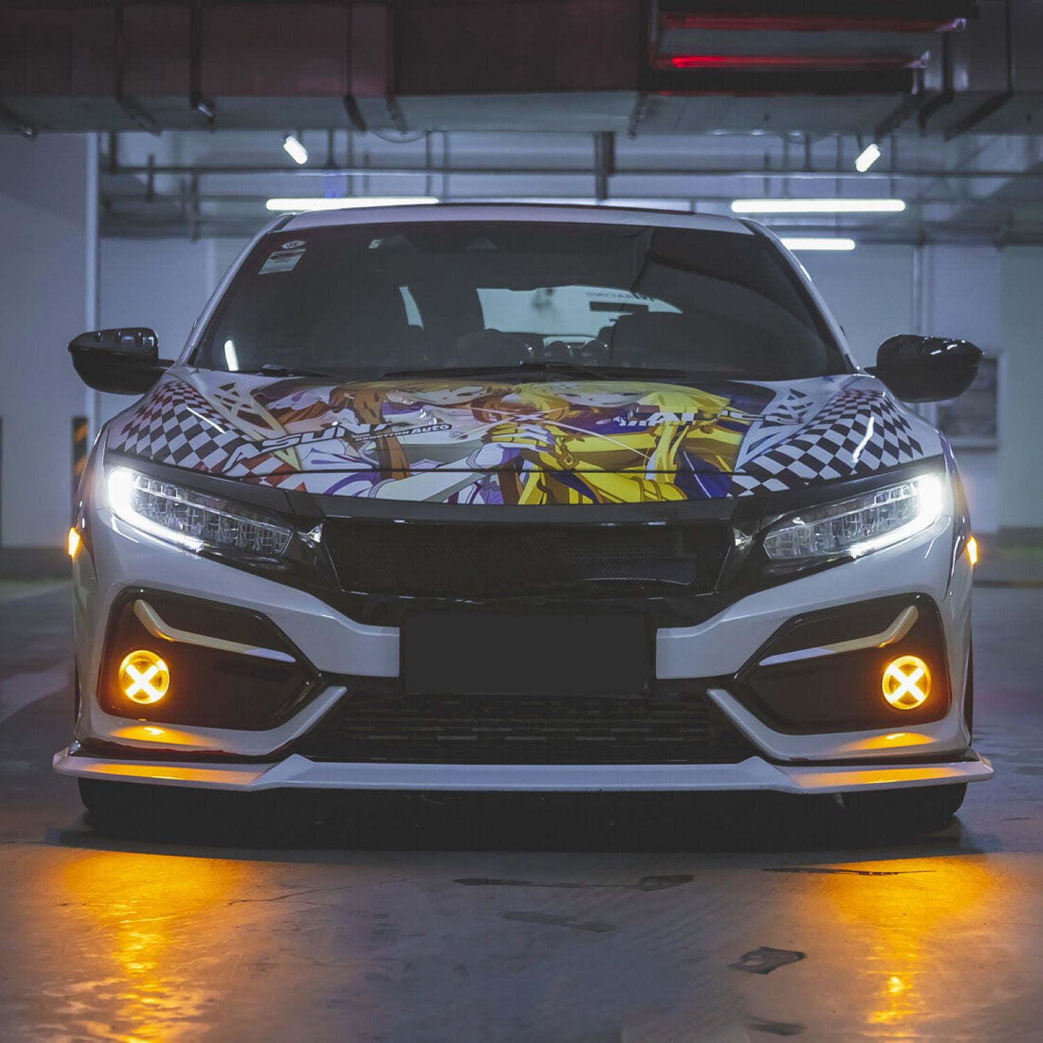 AMERICAN MODIFIED X Style LED Front Bumper Fog Lights For 2016-2020 Honda Civic Hatchback